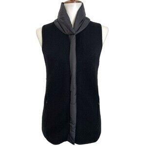 Eileen Fisher Merino Wool Vest Size XS Sleeveless Puffer Trim Black